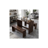 Retro Dining Table Set with 2 Stools