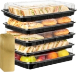 Reusable Sandwich Platter Trays – 5 Pack Premium PP Serving Platters, Buffet Trays with Lids for Party Food, Sandwiches, Cake (34cm x 24cm)