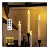 Rhytsing 4-Pack Flameless Twist Taper Candles with Timer, Remote