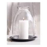 Ribbed Domed Glass Candle Holder with Tray – Large