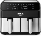 Rich Taste 9L Dual Basket Air Fryer, 10 in 1 Cooking Functions, 2800W Energy Saver, Digital Touch Display, Independent Controls, Adjustable Temperature and Timer, Large Capacity, Oil-Free Cooking