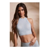 River Add to Wishlist Embellished Racer Neck Open Back Crop Top in Aqua