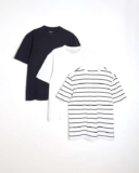 River Island Mens T-Shirt 3 Pack Mixed Colours Short Sleeve Slim Fit
