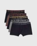 River Island Mens Trunks Black RR Print Metallic 5 Pack Underwear