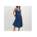 River Island Womens Midi Dress Blue Denim Button Front
