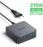 Rocoren 200W (Total Output) 6-in-1 GaN, PD Charger, C1 100W, C2 65W, (EU Plug) – With Code Sold By Rocoren Official Store