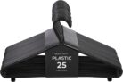 Roe Tenpo Coat Hangers, 25 Pack, Black Adult Plastic Clothes Hangers for Clothes Durable & Lightweight Non-Slip, Space-Saving Design for Shirts, Jackets, Trousers & More (25 Pack)
