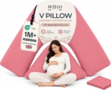 Rohi Orthopaedic V Pillow with Pillowcase Anti Allergy Triangle pillows for Adults, Nursing, Maternity & Pregnancy Extra Hollowfibre Cushioning to Supports Neck, Head & Back (Baby Pink)