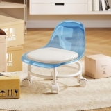 Rolling Pulley Stool with backrest,Rotating Stool Pulley Stools Chair,Swivel Chair, Small Roller Stools with Wheels,Comfortable Strong Elegant Suitable for Home,Office Or Garage (Clear blue)