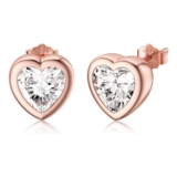 Rose Gold Heart Stud Earrings, Silver-Plated, Minimalist