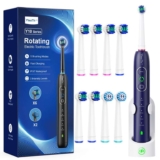 Rotating Electric Toothbrush with 8 Brush Heads for Adults and Kids, 3 Intensities 5 Modes, Wireless Wall Charging Station,