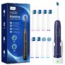 Rotating Electric Toothbrush with 8 Brush Heads for Adults and Kids, 3 Intensities 5 Modes, Wireless Wall Charging Station,