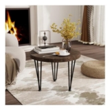 Round Elm Wood Nesting Coffee Table with Metal Legs Walnut
