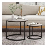 Round Nesting Tables Set of 2, Wood Top, Metal Frame
