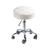 Round Swivel Beauty Stool Adjustable PU Leather Seat White 14in