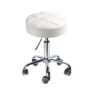 Round Swivel Beauty Stool Adjustable PU Leather Seat White 14in