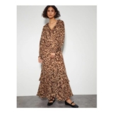 Rowena Leopard Print Ruffle Dress Brown