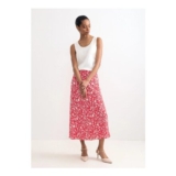Roxana Red Floral Print Midi Skirt