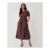 Ruched Drawstring Puff Sleeve Midi Dress in Chocolate Brown