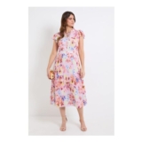 Ruffle Neck Pleated Midi Dress