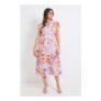 Ruffle Neck Pleated Midi Dress