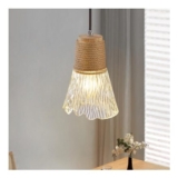 Rustic Glass Pendant Light, Adjustable, E27, Rope-Wrapped Wood Canopy