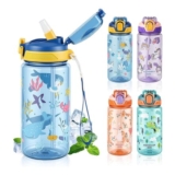 SEASEVEN 600ml Water Bottle with Straw for School Blue