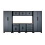 SGS 9pc Garage Storage System, Work Bench 3x Floor Cabinets 3x Upper Cabinets 2x Tall Double Side Cabinets, With code