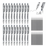 SIMDAO 20 Black Retractable Erasable Gel Pens 0.5mm with Refills