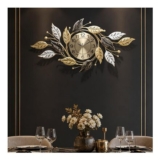 SIN&MI Large Metal Leaf Wall Clock, Silent Quartz, Modern Elegance