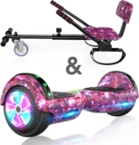 SISIGAD Hoverboard go Kart Seat, 6.5 Inches Hoverboard Hoverkart with LED Lights and Bluetooth Speaker, Hoverboard Go Kart Bundle for Kids Boys Girls