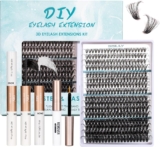 SISILILY Fluffy Individual Eyelashes Kit – 320Pcs Mixed Length Lash Clusters (12-20mm) Russian D Curl Lashes DIY Lash Extension Set with Bond & Seal Natural Volume Cluster Lashes for At-Home Use