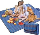 SOMIYAMI Tartan Picnic Blanket Waterproof, Garden Outdoor Camping Blanket, Beach Picnic Mat With Carrying Handle, Washable Multipurpose 150 x 200cm 150 x 200cm (Blue)