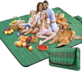 SOMIYAMI Tartan Picnic Blanket Waterproof, Garden Outdoor Camping Blanket, Beach Picnic Mat With Carrying Handle, Washable Multipurpose 150 x 200cm (Green)