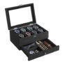 SONGMICS 2-Tier Wood Watch Box with 8 Slots, Glass Lid