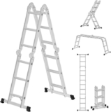 SONGMICS 3.5 m Ladder, Multi-Purpose Aluminium Ladder with 2 Metal Plates and 12 Steps Holds up to 150 kg, Silver GLT36M