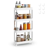 SONGMICS 4-Tier Storage Trolley, Rolling Cart with Wheels, Space-Saving Kitchen Trolley in Office Bathroom, 14.4 x 42 x 86 cm