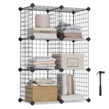 SONGMICS 6-Cube Wire Grid Storage Rack, Interlocking Shelving Unit with Metal Mesh Shelves, Black