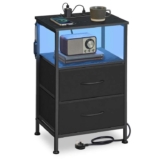 SONGMICS BELLAH Bedside Table with Charging Station & APP-Controlled Adjustable LED Lights – Ink Black and Ebony Black