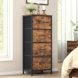 SONGMICS Chest of Drawers, 4 Fabric Drawers Storage Unit, Steel, MDF, Non-Woven Fabric, for Bedroom, Closet, Hallway, Living Room, Rustic Brown and Ink Black LGS314BH04