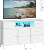 SONGMICS Chest of Drawers, Fabric Storage Cabinet with 8 Drawers, LED Lights and Charging Station, 113.8 x 30 x 68.1 cm, Cloud White, for Bedroom and Living Room, Bellah Collection LGS433WH03