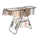 SONGMICS Clothes Airer, Foldable Drying Rack with Adjustable Wings Clothes Horse, Black White & Silver £29.22