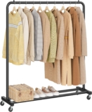 SONGMICS Clothes Rack, Garment Rack on Wheels, Coat Rack, 2 Lockable Wheels, Bedroom, Holds up to 50 kg, 38 x 110 x 141.5 cm, Ink Black HSR016BH01