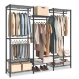 SONGMICS Clothes Rack, Open Wardrobe for Bedroom, Metal Clothes Rails with Adjustable Storage Shelves and Hanging Rails