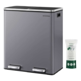 SONGMICS Dual Rubbish Bin, Metal Recycling Bin with 15 Rubbish Bags, 2-Compartment, 2 x 8 Gallons (2 x 30 L), Slate Grey LTB060G01