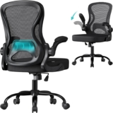 SONGMICS Ergonomic Office Chair, Mesh Swivel Desk Chair with Lumbar Support, Rocking Function, Flip-Up Armrests, for Home Office, Bedroom, Black OBN042BH03