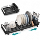 SONGMICS Expandable Dish Drainer Rack with Removable Cutlery Holder