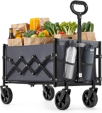 SONGMICS Festival Trolley on Wheels, 90 L Foldable Camping Cart, Pull Garden Wagon, Adjustable Handle, 4 Reinforced Wheels, Loads Up to 180 kg, Outdoor, Yard, Slate Grey GFW909G01