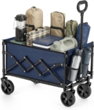 SONGMICS Festival Trolley on Wheels, Foldable Camping Cart, Pull Garden Wagon, Adjustable Handle, 4 Reinforced Wheels, Outdoor, Yard, Loads Up to 180 kg, 90 L, Midnight Blue GFW909QE01