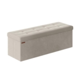 SONGMICS Foldable Storage Ottoman, Cream White Cube